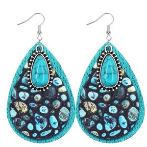 Vintage Bohemian Pine Stone Teardrop Earrings Colorful Charms‎